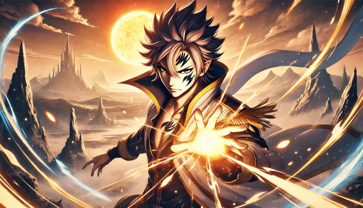 DALL·E 2024-06-13 15.43.38 – An anime scene in a fantasy setting featuring an original character similar to Gildarts from Fairy Tail. The scene depicts the character in a dynamic