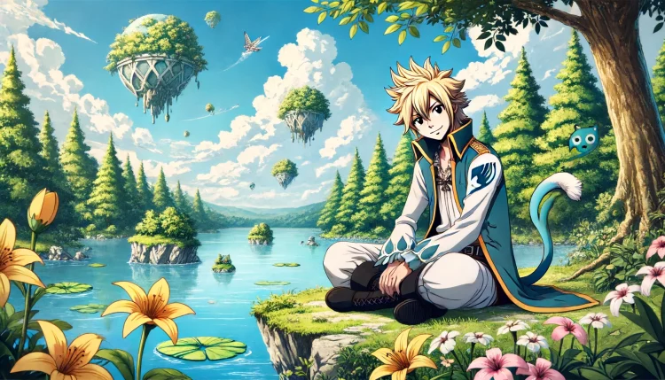 DALL·E 2024-06-13 15.44.03 – An anime scene in a fantasy setting featuring an original character similar to Gildarts from Fairy Tail. The scene depicts the character relaxing by a