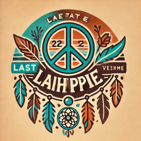 DALL·E 2024-06-20 02.37.27 – Create an alternative logo for a website named ‘Last Hippie’ with a modern, bohemian aesthetic. This version should incorporate elements like feathers